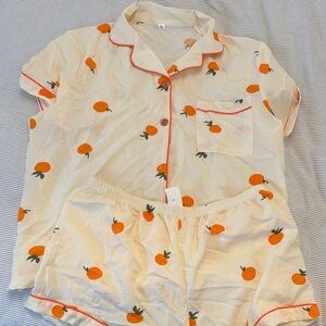 Cream Short Pajama Set with Orange Fruit Print